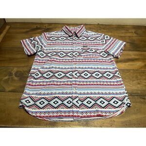 BURLEBO Men's Performance Red White Blue Patriotic Stars Aztec Southwest Print M